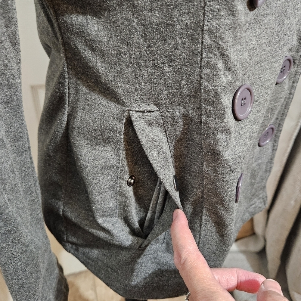 579 Gray Double Breasted Hooded Jacket Size M - Picture 5 of 13